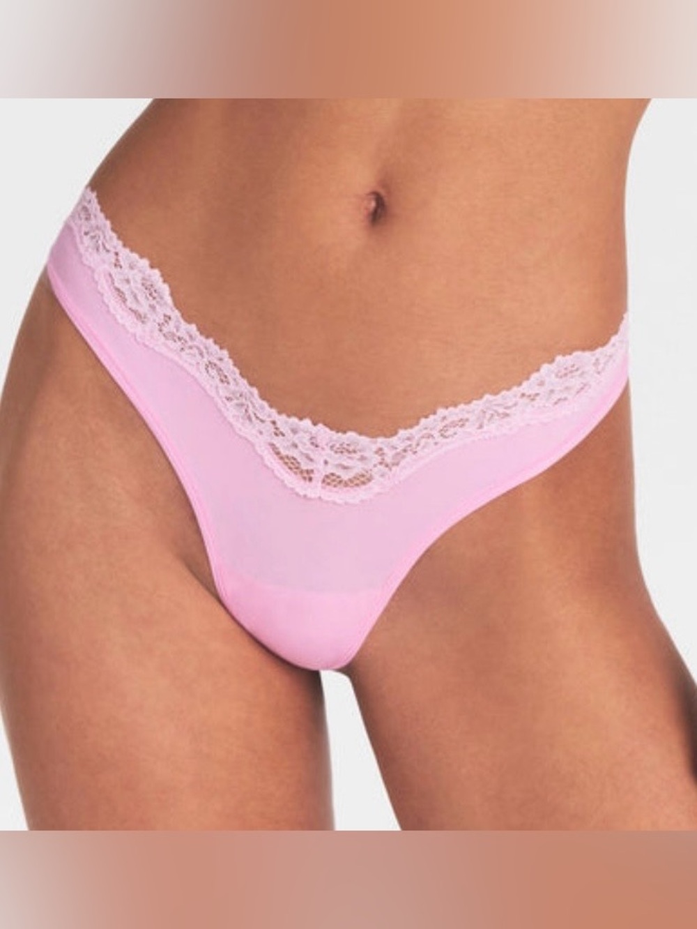 💗 SKIMS Fits Everybody Lace Dipped Thong | Bubble Gum Tonal | Sz. 2X | NWOT🏷️